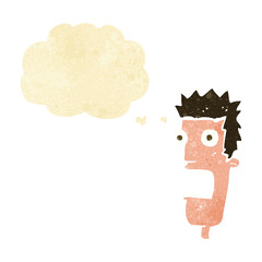 cartoon shocked man's face with thought bubble