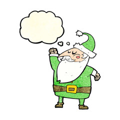 cartoon santa claus punching air with thought bubble