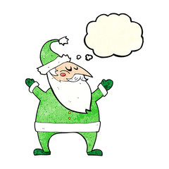 cartoon santa claus with thought bubble