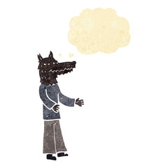 cartoon wolf man with thought bubble