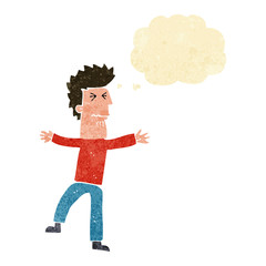 cartoon stressed man with thought bubble