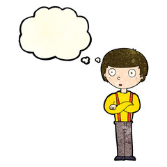 cartoon staring boy with thought bubble
