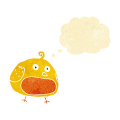 cartoon fat bird with thought bubble