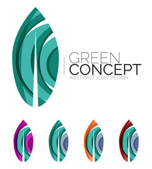 Set of abstract eco plant icons, business logotype nature green concepts, clean modern geometric design