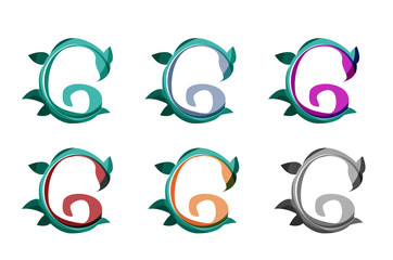 Set of abstract eco plant icons, business logotype nature green concepts, clean modern geometric design