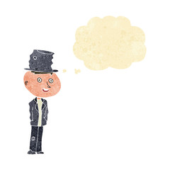 cartoon funny hobo man with thought bubble