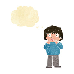 cartoon worried boy with thought bubble