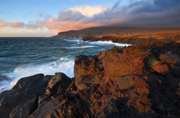 Lava field on the coast of the island of Iturup. Yankito plateau.