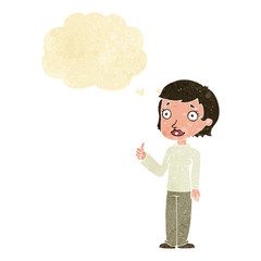 cartoon woman giving thumbs up symbol with thought bubble