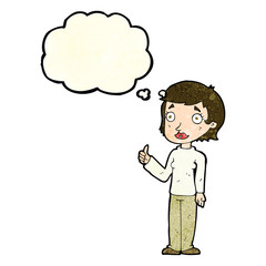 cartoon woman giving thumbs up symbol with thought bubble