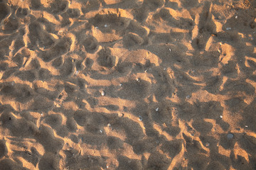 Many of footprints on the beach sand