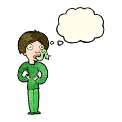 cartoon woman sticking out tongue with thought bubble