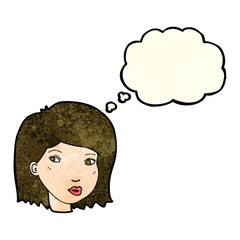 cartoon female face with thought bubble