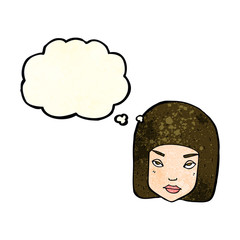 cartoon annoyed female face with thought bubble