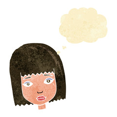 cartoon female face with thought bubble