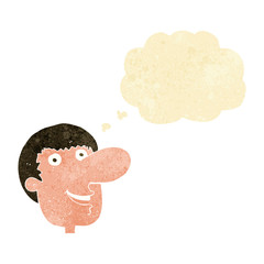 cartoon happy male face with thought bubble