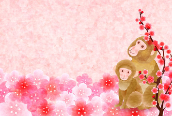 申　梅　年賀状　背景