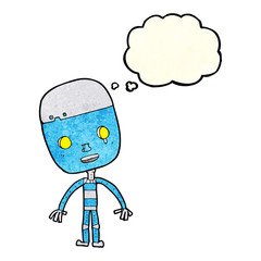 cartoon sad robot with thought bubble