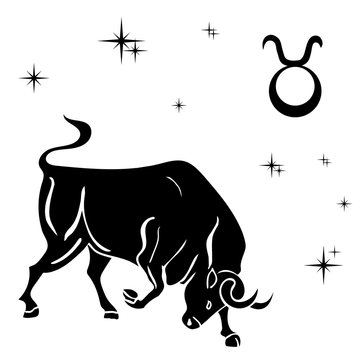 black silhouette of  taurus are on  white background.