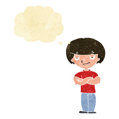 cartoon smug looking man with thought bubble