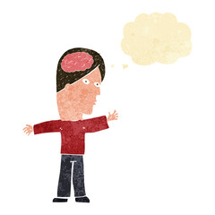 cartoon man with brain with thought bubble