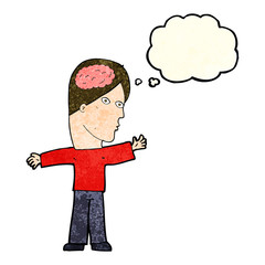 cartoon man with brain with thought bubble