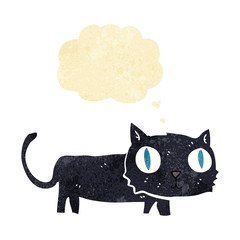 cartoon black cat with thought bubble