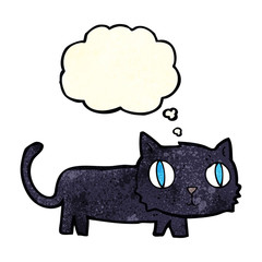 cartoon black cat with thought bubble