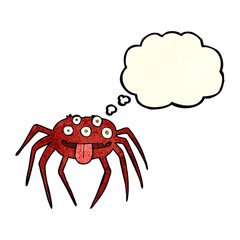 cartoon gross halloween spider with thought bubble