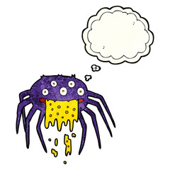 cartoon gross halloween spider with thought bubble