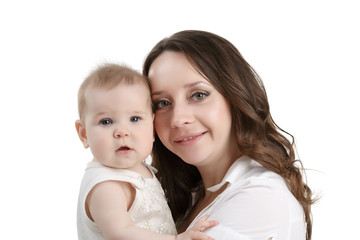 Nice dark-haired woman and her adorable daughter