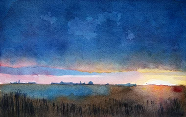 Gordijnen colorful watercolor landscape © jdoms
