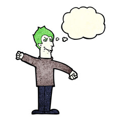 cartoon vampire man with thought bubble