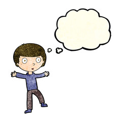 cartoon startled boy with thought bubble