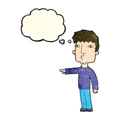 cartoon pointing man with thought bubble