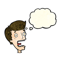 cartoon terrified man with thought bubble