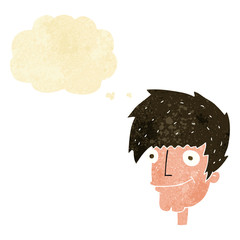cartoon smiling man with thought bubble