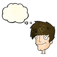 cartoon smiling man with thought bubble