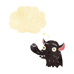 cartoon happy wolf with thought bubble