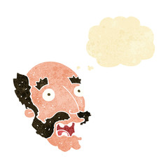 cartoon shocked old man with thought bubble