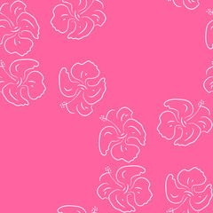 Seamless pattern of hibiscus flowers. Pink floral Art 