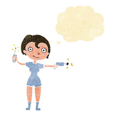 cartoon future space girl with thought bubble