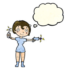 cartoon future space girl with thought bubble