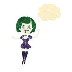 cartoon happy vampire girl with thought bubble