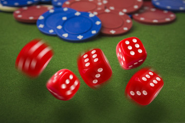Dice on green felt