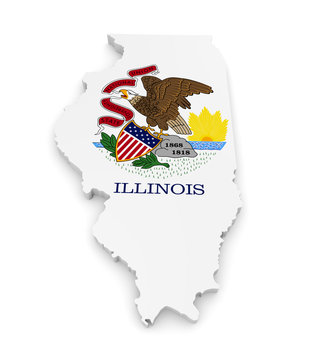 Geographic border map and flag of Illinois, The Prairie State