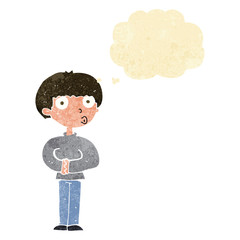 cartoon curious man with thought bubble
