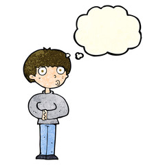 cartoon curious man with thought bubble