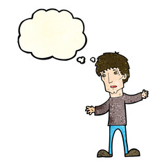 cartoon worried man with thought bubble