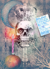 Macabre and gothic scene with skull and esoteric collage series © Rosario Rizzo